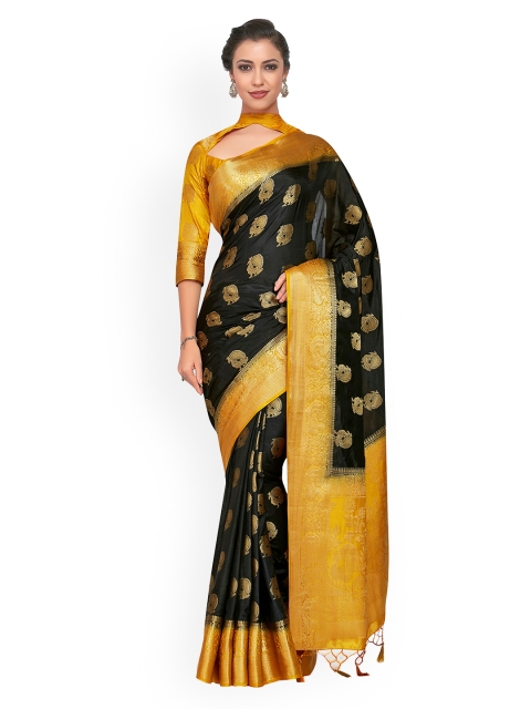 

MIMOSA Black & Yellow Art Silk Woven Design Kanjeevaram Saree