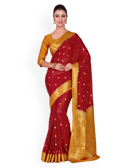 

MIMOSA Maroon & Mustard-Coloured Poly Crepe Woven Design Kanjeevaram Saree