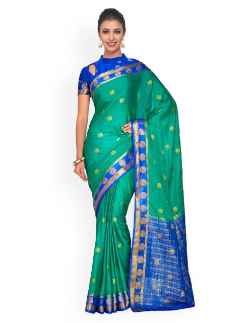 

MIMOSA Sea Green & Blue Poly Crepe Woven Design Kanjeevaram Saree