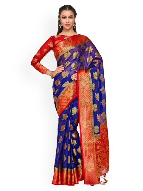 

MIMOSA Blue & Orange Art Silk Woven Design Kanjeevaram Saree