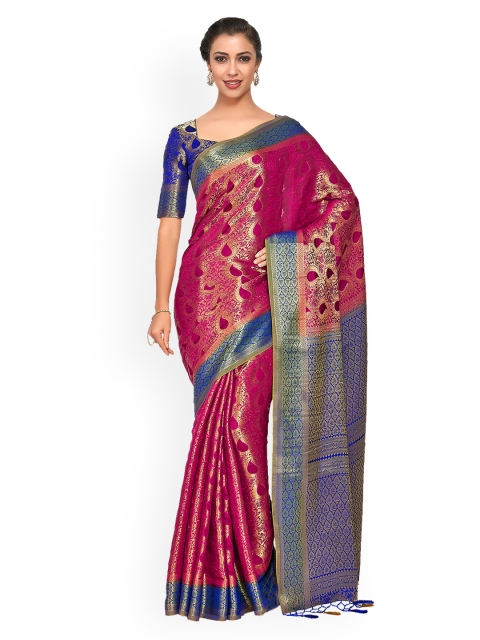 

MIMOSA Pink & Blue Art Silk Woven Design Kanjeevaram Saree