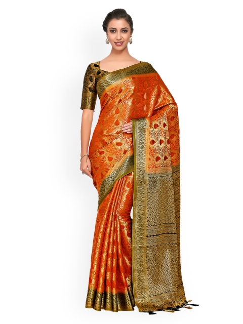 

MIMOSA Orange & Navy Blue Art Silk Woven Design Kanjeevaram Saree