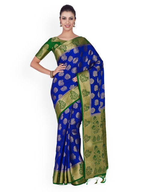

MIMOSA Blue & Green Art Silk Woven Design Kanjeevaram Saree