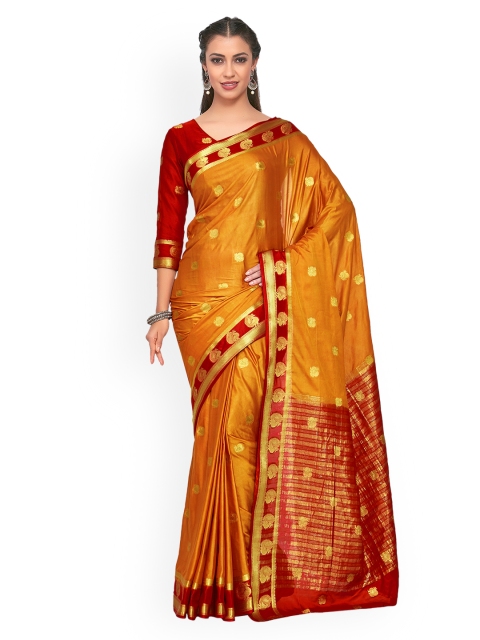 

MIMOSA Mustard & Red Poly Crepe Woven Design Kanjeevaram Saree