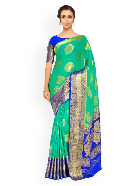 

MIMOSA Green & Blue Poly Chiffon Woven Design Kanjeevaram Saree