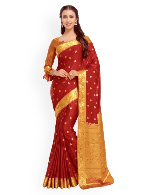 

MIMOSA Maroon & Mustard-Coloured Poly Crepe Woven Design Kanjeevaram Saree