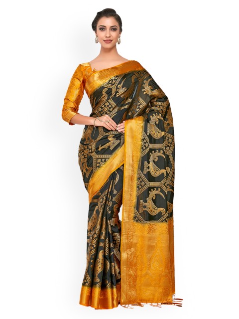 

MIMOSA Black & Yellow Art Silk Woven Design Kanjeevaram Saree