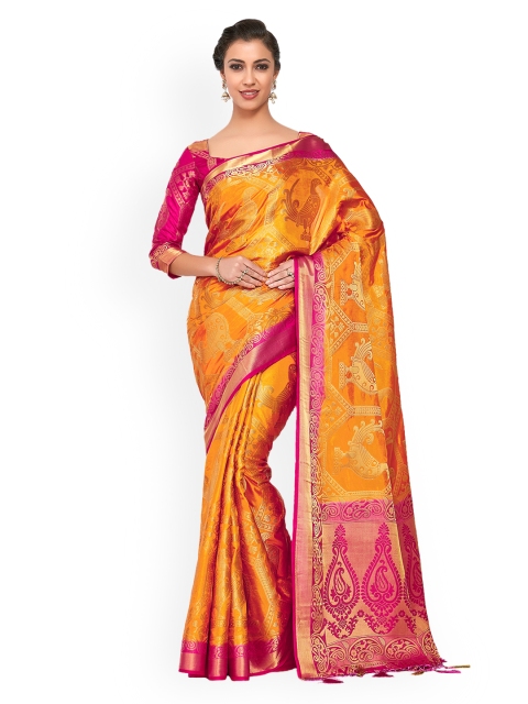 

MIMOSA Orange & Pink Art Silk Woven Design Kanjeevaram Saree