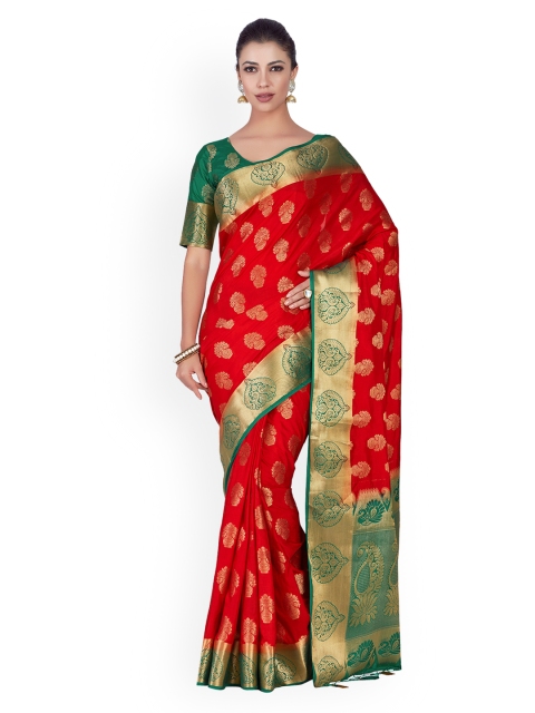 

MIMOSA Red & Green Art Silk Woven Design Kanjeevaram Saree