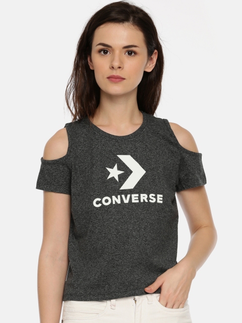 

Converse Women Grey Printed Round Neck Pure Cotton T-shirt