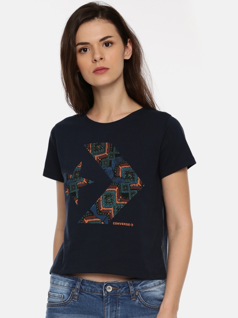 

Converse Women Navy Blue Printed Round Neck T-shirt