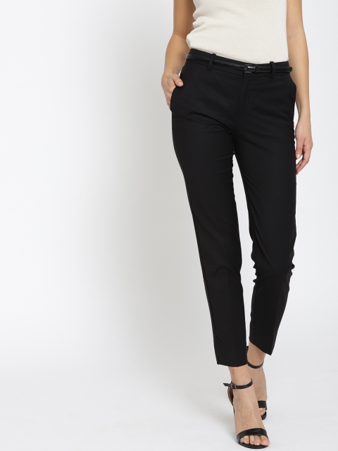 

MANGO Women Black Solid Trousers