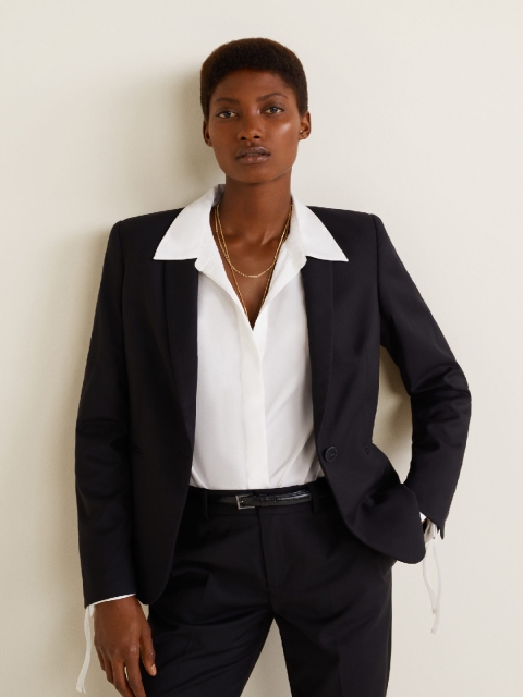 

MANGO Women Black Solid Single-Breasted Formal Blazer