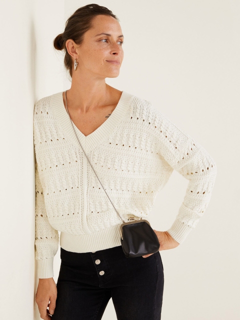 

MANGO Women Off-White Patterned Pullover
