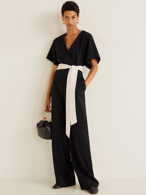 

MANGO Black Solid Basic Jumpsuit