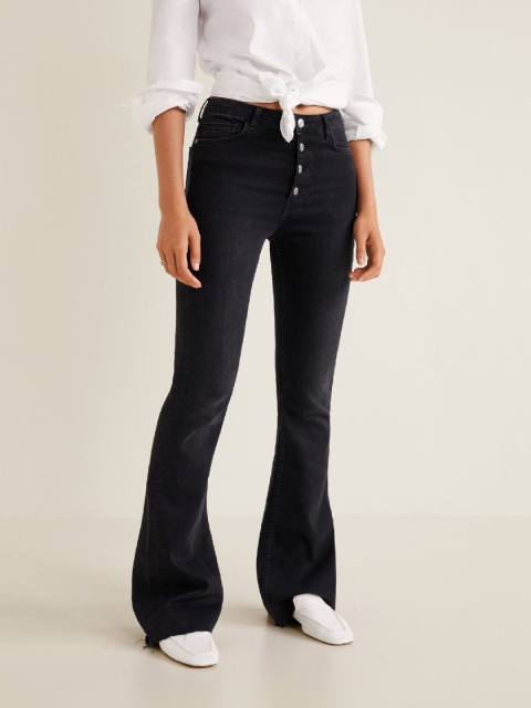 

MANGO Women Black Flared Mid-Rise Clean Look Stretchable Jeans