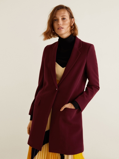

MANGO Women Maroon Solid Overcoat