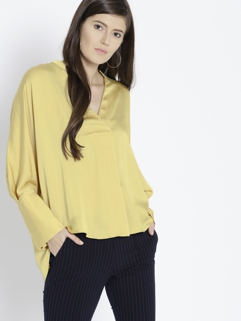 

MANGO Women Yellow Solid Top