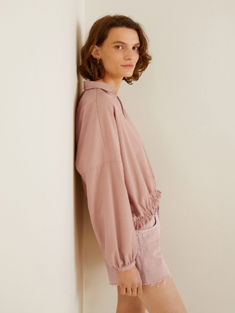 

MANGO Women Dusty Pink Solid Blouson Top