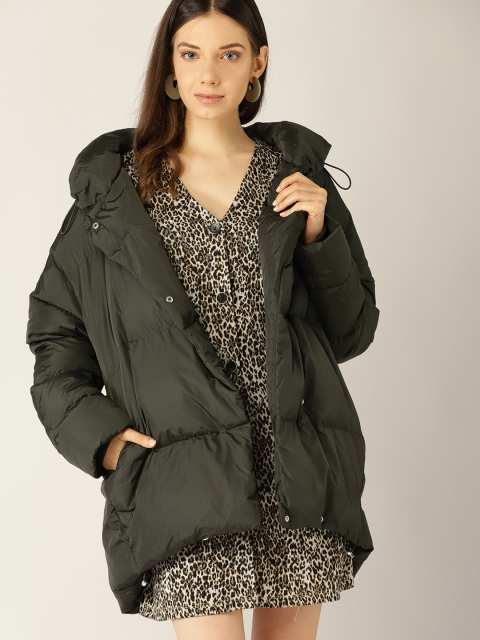 

MANGO Women Olive Green Solid Padded Jacket
