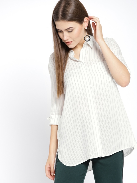 

MANGO Women White Striped Casual Shirt