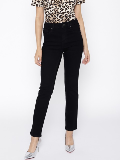 

MANGO Women Black Straight Fit Mid-Rise Clean Look Stretchable Jeans