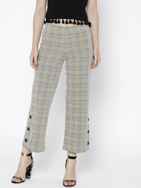 

MANGO Women White & Black Self Checked Cropped Parallel Trousers