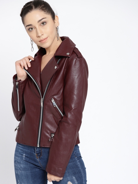 

MANGO Women Brown Solid Biker Jacket