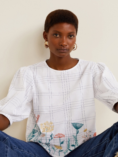 

MANGO Women White Checked Top