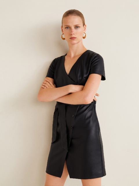 

MANGO Women Black Solid Wrap Dress