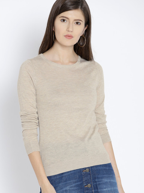 

MANGO Women Beige Solid Pullover