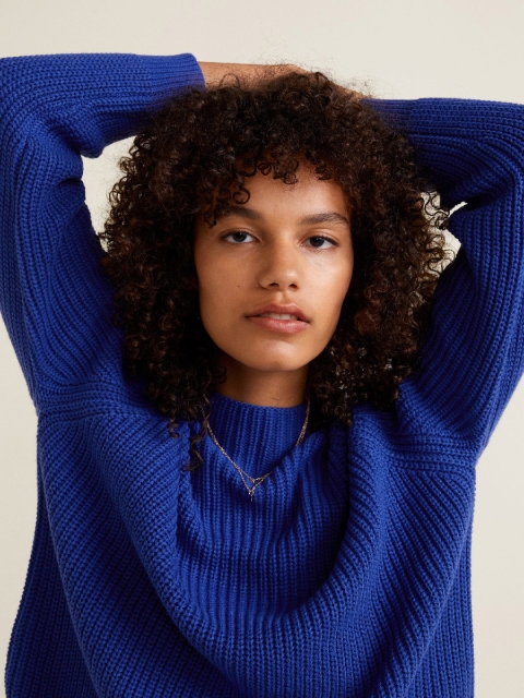 

MANGO Women Blue Solid Pullover