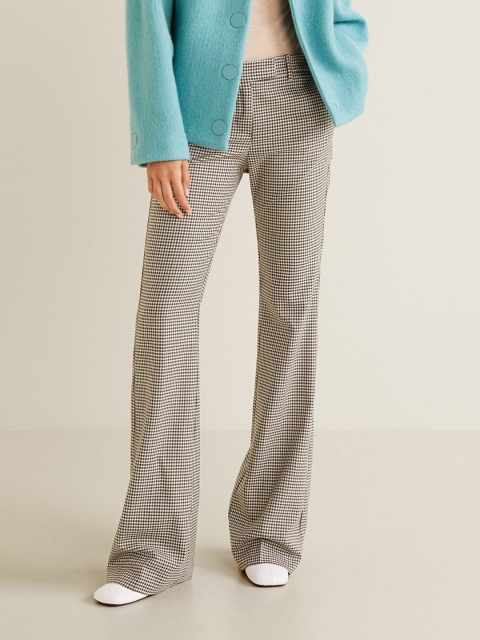 

MANGO Women Beige & Black Regular Fit Checked Parallel Trousers