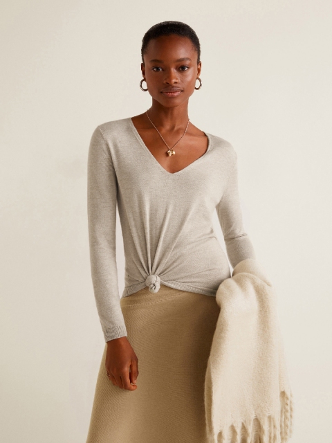 

MANGO Women Beige Solid Pullover