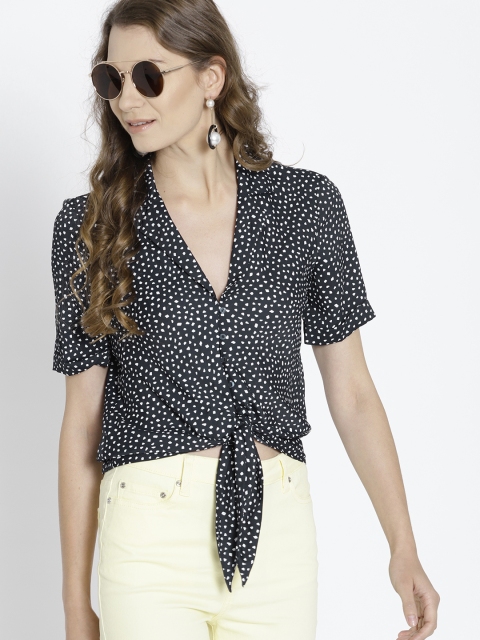 

MANGO Women Navy Blue Printed Casual Shirt