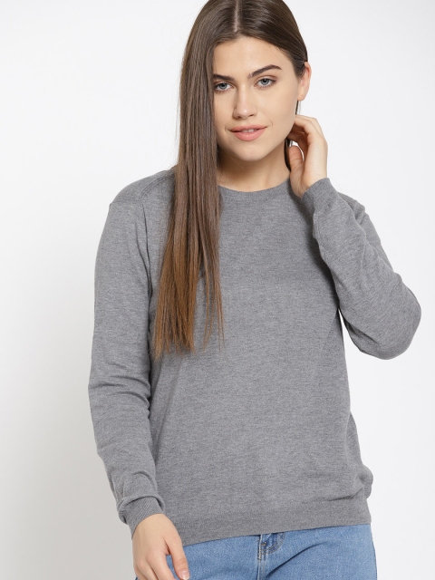 

MANGO Women Grey Solid Pullover Sweater