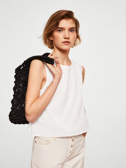 

MANGO Women White Self Design A-Line Top