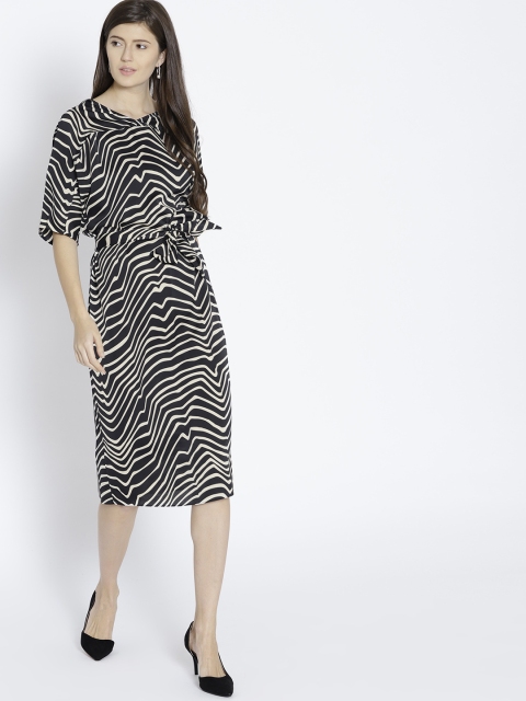 

MANGO Women Black & Off-white Printed Sheath Dress