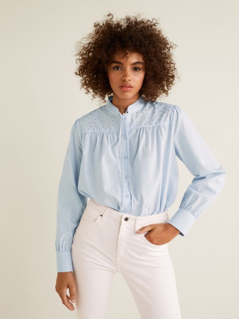 

MANGO Women Blue Regular Fit Solid Casual Shirt