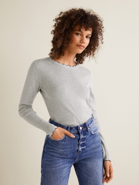 

MANGO Women Grey Melange Solid Pullover
