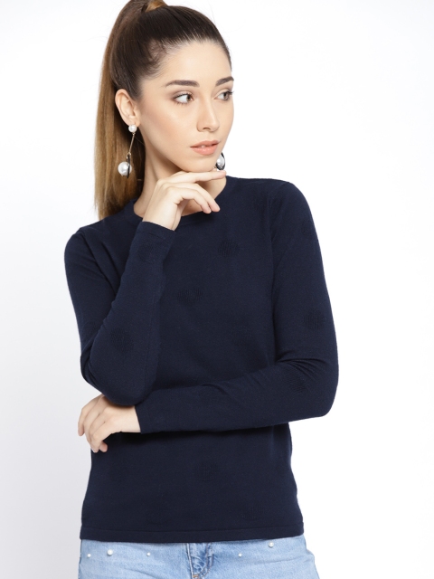 

MANGO Women Navy Self-Design Sweater, Navy blue