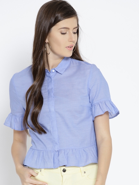 

MANGO Women Blue Regular Fit Solid Casual Shirt