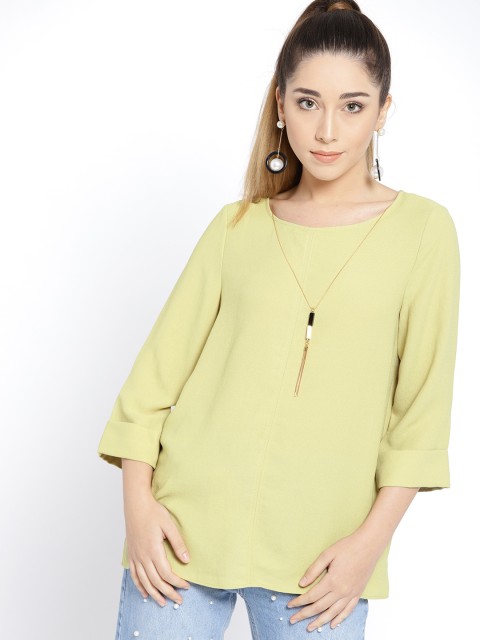 

MANGO Women Green Solid A-Line Top with Necklace