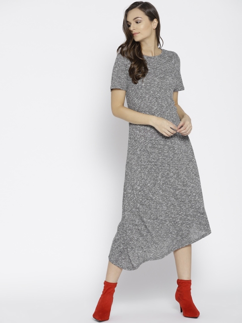 

MANGO Women Grey Solid Midi A-Line Dress