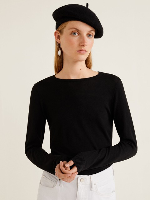

MANGO Women Black Solid Pullover