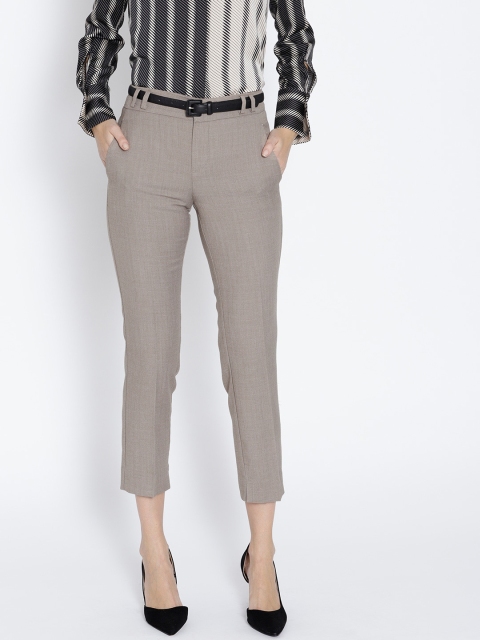 

MANGO Women Beige Regular Fit Cropped Formal Trousers