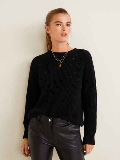 

MANGO Women Black Solid Pullover