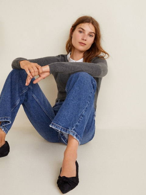 

MANGO Women Charcoal Grey Solid Pullover