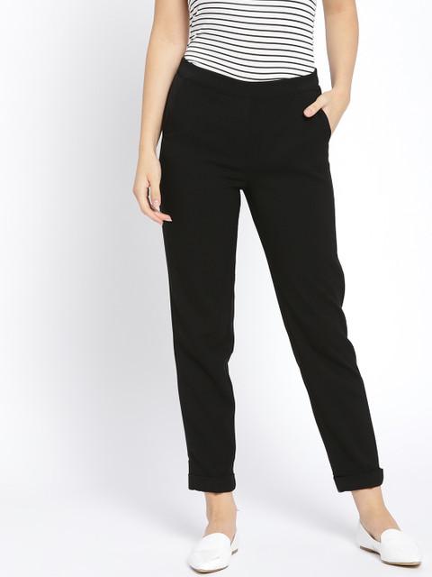 

MANGO Women Black Regular Fit Solid Trousers