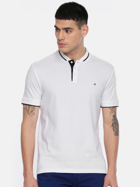 

Calvin Klein Jeans Men White Solid Polo Collar Pure Cotton T-shirt
